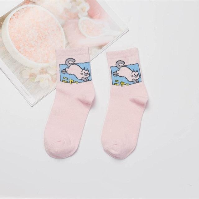 Kawaii Women Animals Cartoon Tube Socks Cute Egg Rabbit Panther Cotton Long Socks Female and Ladies Pink Milk White Short Ankle Socks For Women