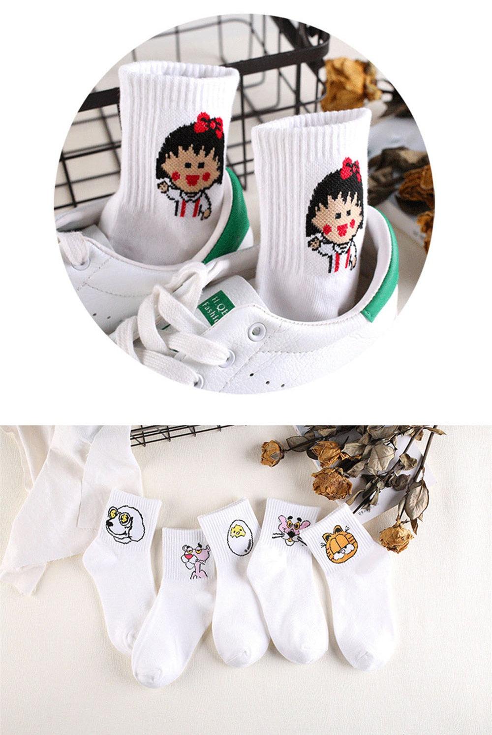 Kawaii Women Animals Cartoon Tube Socks Cute Egg Rabbit Panther Cotton Long Socks Female and Ladies Pink Milk White Short Ankle Socks For Women