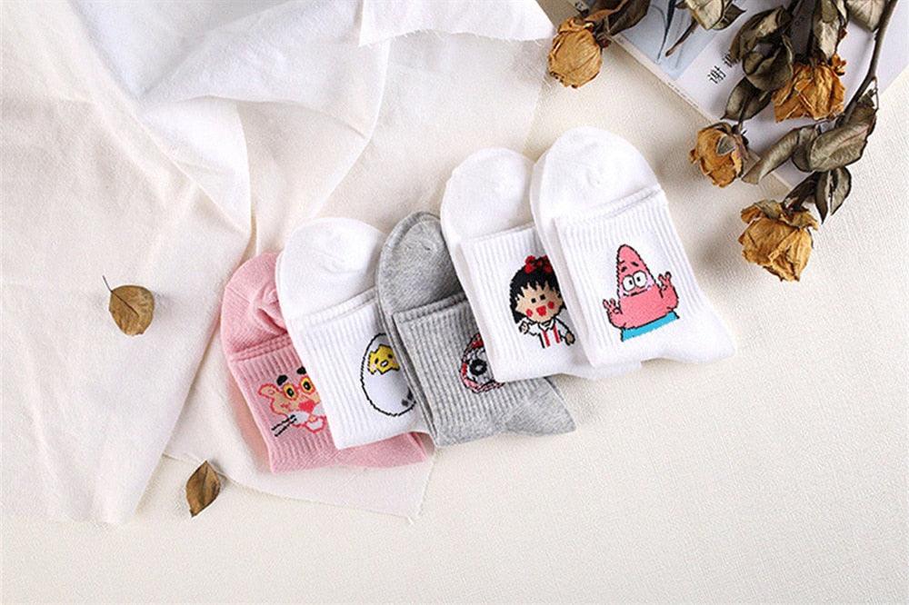 Kawaii Women Animals Cartoon Tube Socks Cute Egg Rabbit Panther Cotton Long Socks Female and Ladies Pink Milk White Short Ankle Socks For Women