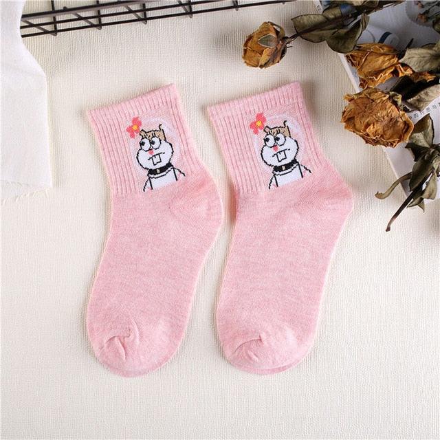 Kawaii Women Animals Cartoon Tube Socks Cute Egg Rabbit Panther Cotton Long Socks Female and Ladies Pink Milk White Short Ankle Socks For Women