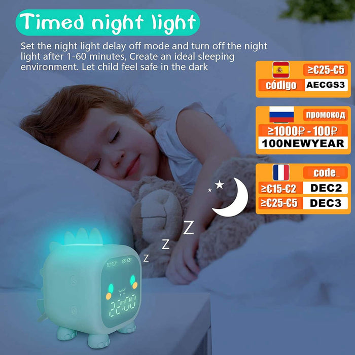 Kids Alarm Clock Cute Dinosaur Kids Alarm Clock with Dinosaur Digital Alarm Clock for Kids Bedroom Cute Bedside Clock Children's Sleep Trainer Wake Up Light and Night Light with Digital Alarm Clock For Kids Bedside Clock Children Wake Up Night Light