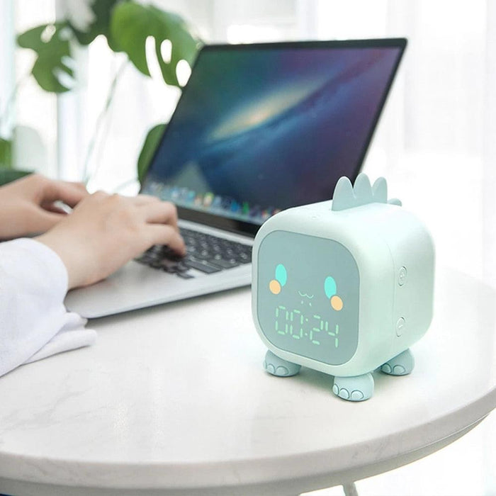 Kids Alarm Clock Cute Dinosaur Kids Alarm Clock with Dinosaur Digital Alarm Clock for Kids Bedroom Cute Bedside Clock Children's Sleep Trainer Wake Up Light and Night Light with Digital Alarm Clock For Kids Bedside Clock Children Wake Up Night Light