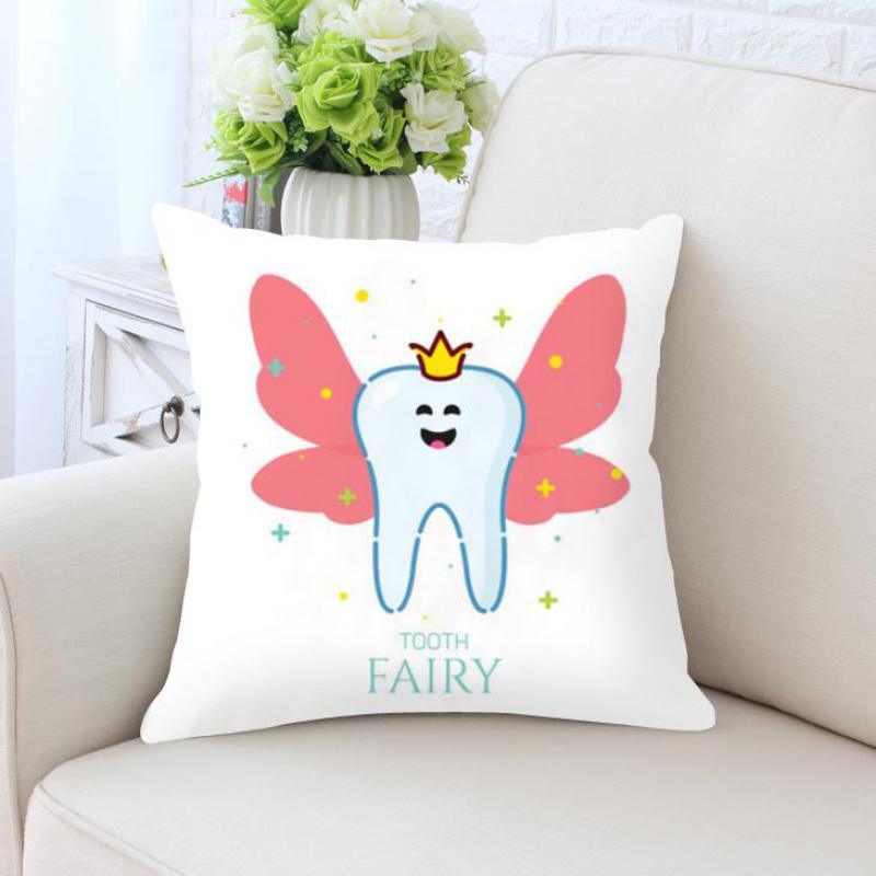 Kids Funny White Teeth Pillow Cover Cartoon Fairies Clean The Tooth Care Treatmen Toothbrush Character Cleaning Velvet Fabric Cushion Cover Decorative Square Cushion Cover Standard Pillow Cases For Home Sofa Bedroom Livingroom 45x45cm