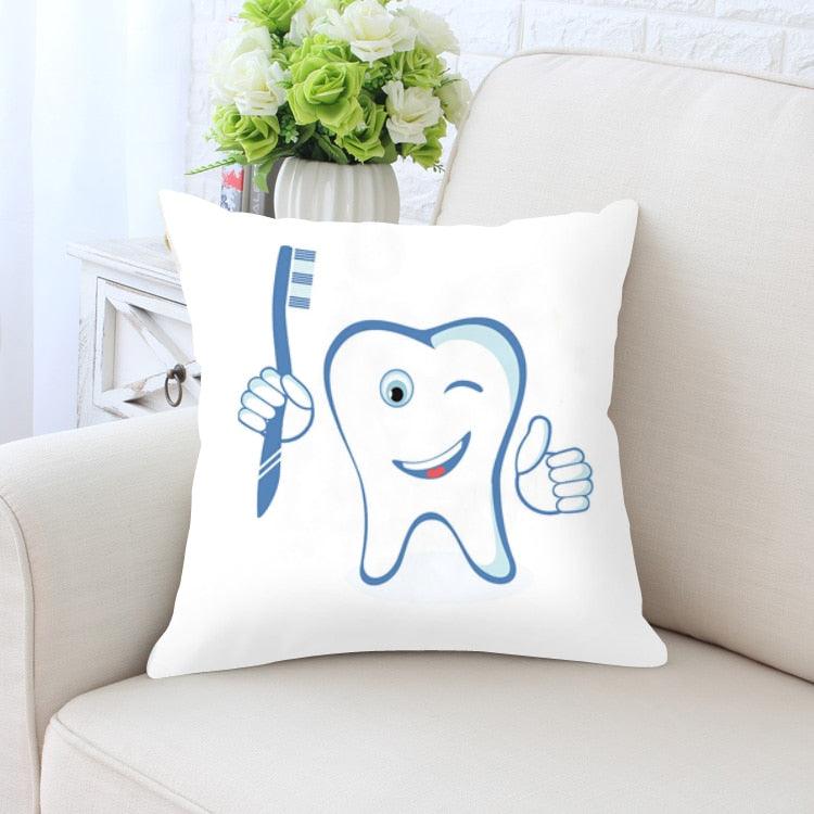 Kids Funny White Teeth Pillow Cover Cartoon Fairies Clean The Tooth Care Treatmen Toothbrush Character Cleaning Velvet Fabric Cushion Cover Decorative Square Cushion Cover Standard Pillow Cases For Home Sofa Bedroom Livingroom 45x45cm