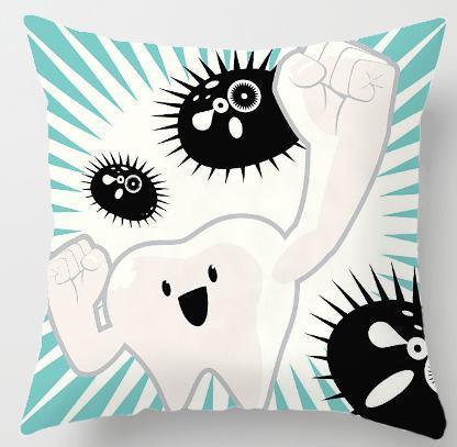 Kids Funny White Teeth Pillow Cover Cartoon Fairies Clean The Tooth Care Treatmen Toothbrush Character Cleaning Velvet Fabric Cushion Cover Decorative Square Cushion Cover Standard Pillow Cases For Home Sofa Bedroom Livingroom 45x45cm