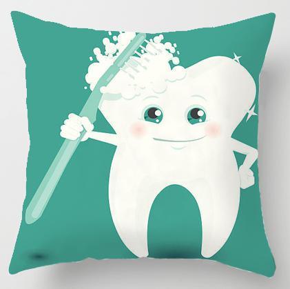 Kids Funny White Teeth Pillow Cover Cartoon Fairies Clean The Tooth Care Treatmen Toothbrush Character Cleaning Velvet Fabric Cushion Cover Decorative Square Cushion Cover Standard Pillow Cases For Home Sofa Bedroom Livingroom 45x45cm