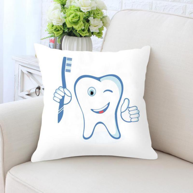 Kids Funny White Teeth Pillow Cover Cartoon Fairies Clean The Tooth Care Treatmen Toothbrush Character Cleaning Velvet Fabric Cushion Cover Decorative Square Cushion Cover Standard Pillow Cases For Home Sofa Bedroom Livingroom 45x45cm