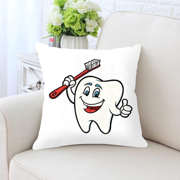 Kids Funny White Teeth Pillow Cover Cartoon Fairies Clean The Tooth Care Treatmen Toothbrush Character Cleaning Velvet Fabric Cushion Cover Decorative Square Cushion Cover Standard Pillow Cases For Home Sofa Bedroom Livingroom 45x45cm