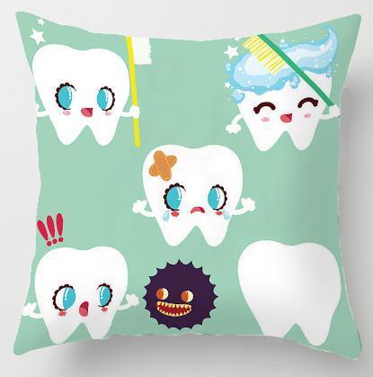 Kids Funny White Teeth Pillow Cover Cartoon Fairies Clean The Tooth Care Treatmen Toothbrush Character Cleaning Velvet Fabric Cushion Cover Decorative Square Cushion Cover Standard Pillow Cases For Home Sofa Bedroom Livingroom 45x45cm