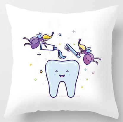 Kids Funny White Teeth Pillow Cover Cartoon Fairies Clean The Tooth Care Treatmen Toothbrush Character Cleaning Velvet Fabric Cushion Cover Decorative Square Cushion Cover Standard Pillow Cases For Home Sofa Bedroom Livingroom 45x45cm