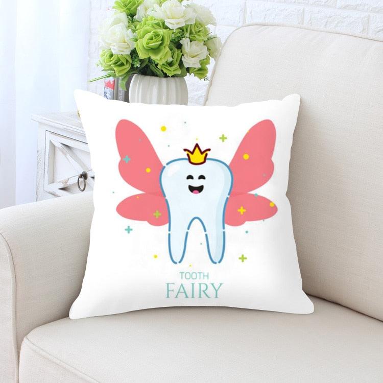 Kids Funny White Teeth Pillow Cover Cartoon Fairies Clean The Tooth Care Treatmen Toothbrush Character Cleaning Velvet Fabric Cushion Cover Decorative Square Cushion Cover Standard Pillow Cases For Home Sofa Bedroom Livingroom 45x45cm