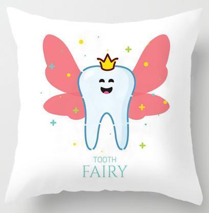 Kids Funny White Teeth Pillow Cover Cartoon Fairies Clean The Tooth Care Treatmen Toothbrush Character Cleaning Velvet Fabric Cushion Cover Decorative Square Cushion Cover Standard Pillow Cases For Home Sofa Bedroom Livingroom 45x45cm