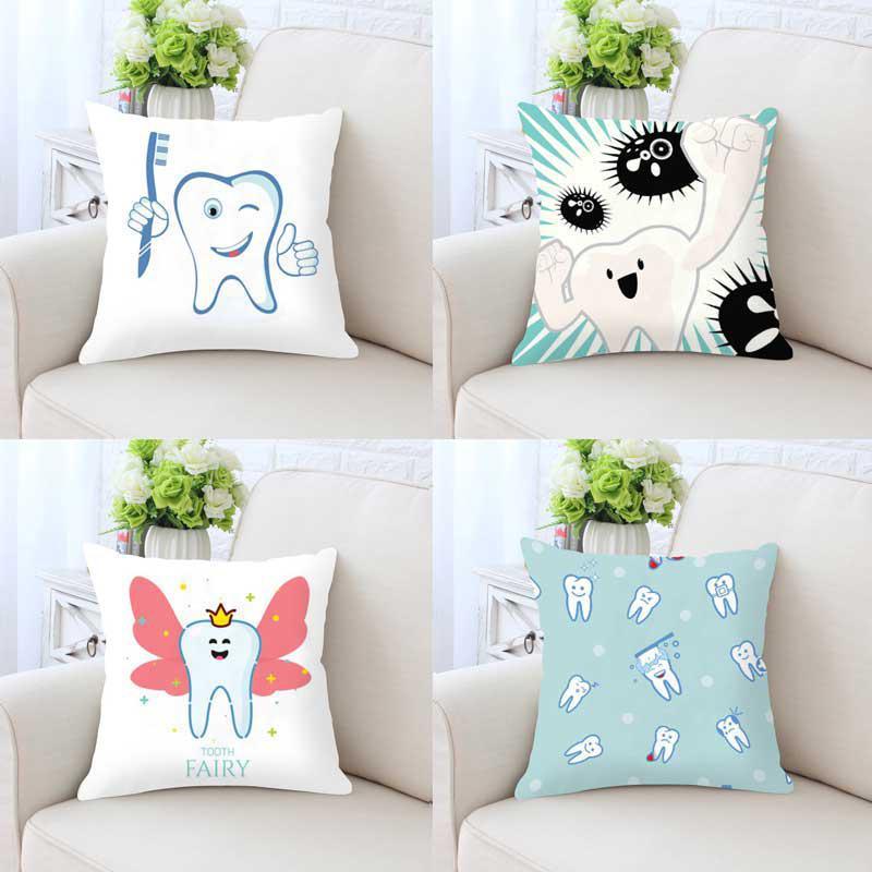 Kids Funny White Teeth Pillow Cover Cartoon Fairies Clean The Tooth Care Treatmen Toothbrush Character Cleaning Velvet Fabric Cushion Cover Decorative Square Cushion Cover Standard Pillow Cases For Home Sofa Bedroom Livingroom 45x45cm