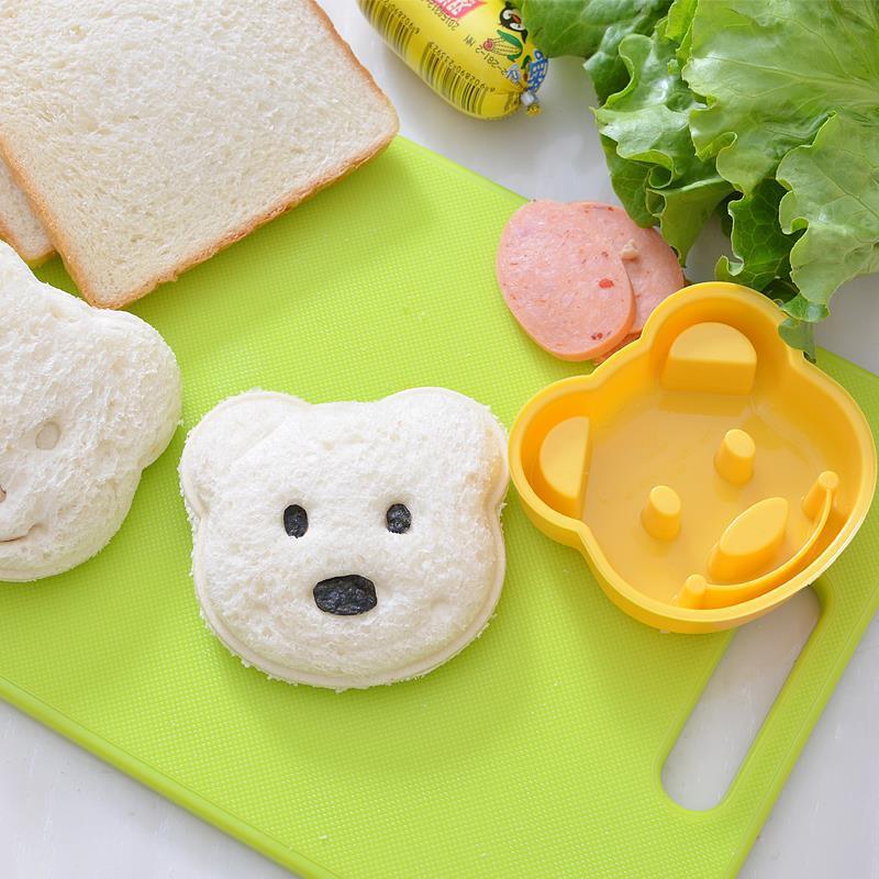 Kitchen Breakfast Bear Sandwich Mold Bread Biscuit Cake Tool Making Mold Household Making Accessories Bear Shape Sandwich Mold Cutter Yellow Bread Sandwich Shapers Maker For Kids