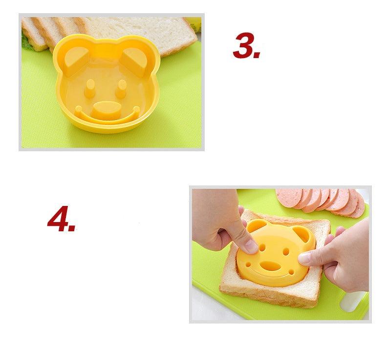 Kitchen Breakfast Bear Sandwich Mold Bread Biscuit Cake Tool Making Mold Household Making Accessories Bear Shape Sandwich Mold Cutter Yellow Bread Sandwich Shapers Maker For Kids