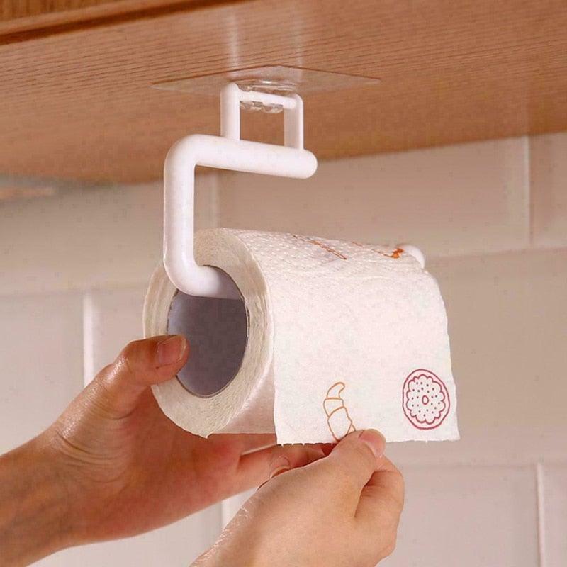 Kitchen Paper Roll Holder Towel Hanger Rack Bar Cabinet Rag Hanging Holder Shelf Toilet Paper Holders Toilet Kitchen Accessories Paper Towel Holder Under Cabinet Wall Mount Self Adhesive No Drilling