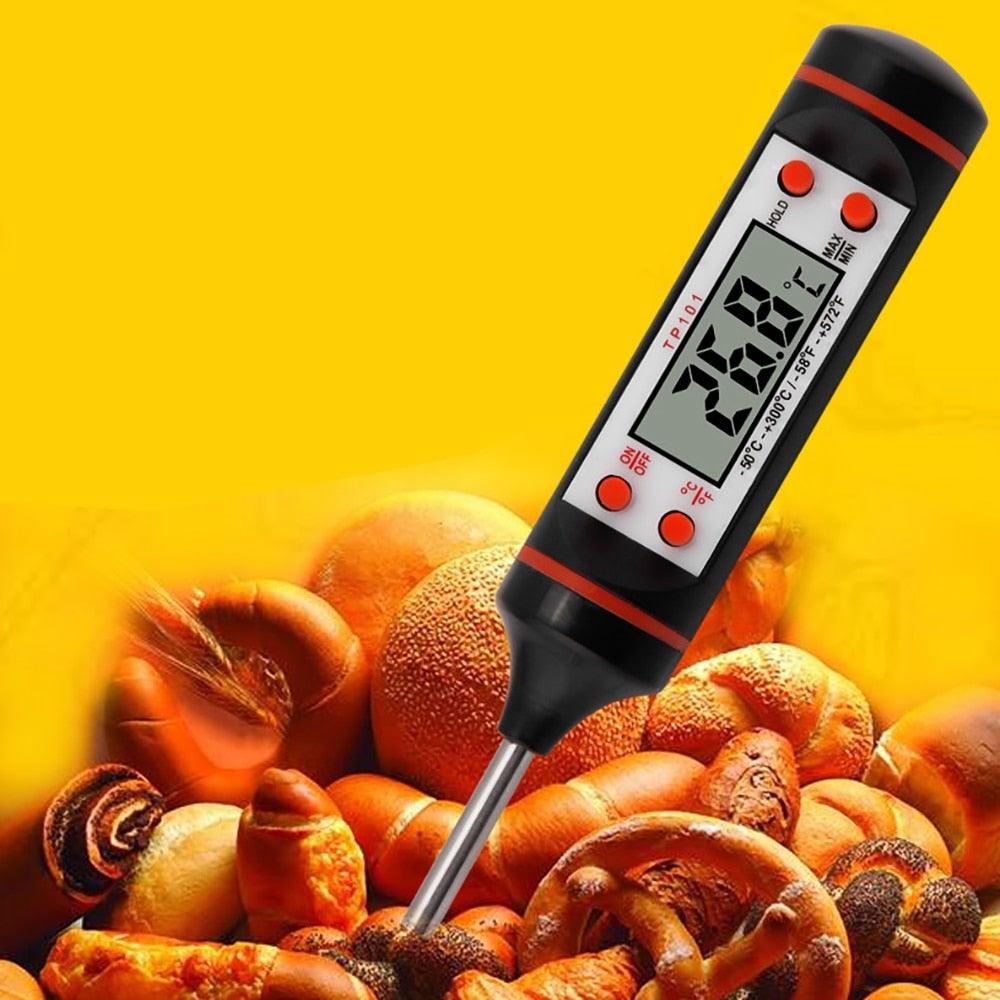 Kitchen Probe Thermometer 304 Stainless Steel Measuring Food Barbecue Milk Soup Oil Thermometer Digital Water Thermometer for Liquid Candle Instant Read With Waterproof For Food Meat Milk Long Probe