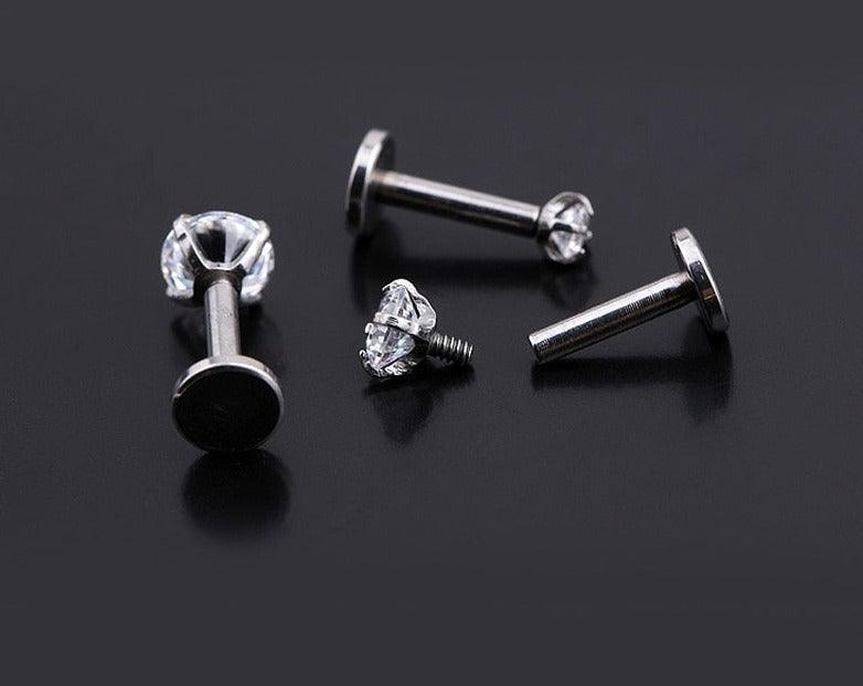 Labret Lip Ring Zircon Anodized Internally Threaded Prong Gem 16G Tragus Helix Ear Piercing Earring Women  Nose Piercing Stainless Steel Nose Screw Nose Rings Studs Surgical Steel Nose Nostril For Women