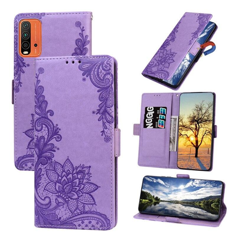 Lace Leather Flip Case For Xiaomi Redmi 9T 9 10 9A 9AT 9C NFC 5 Plus 6 6A 7A 8A 8T Note 10 4 4X 5 7 8 9 Pro 9T 9S Poco M3 Cover Lace Embossed Leather Magnetic Buckle Protection Flip Stand Phone Case