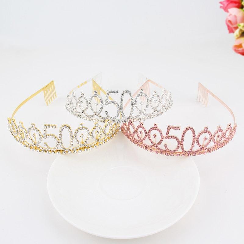 Ladies Alloy Rhinestone Crown 18 21 30 40 50 60 80 Years Digital Crown Birthday Headband Hairband Fashion Hair Accessories Gift Hair Comb Birthday Number Women Rhinestone Crowns Rhinestones Birthday Party