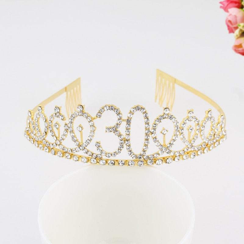 Ladies Alloy Rhinestone Crown 18 21 30 40 50 60 80 Years Digital Crown Birthday Headband Hairband Fashion Hair Accessories Gift Hair Comb Birthday Number Women Rhinestone Crowns Rhinestones Birthday Party