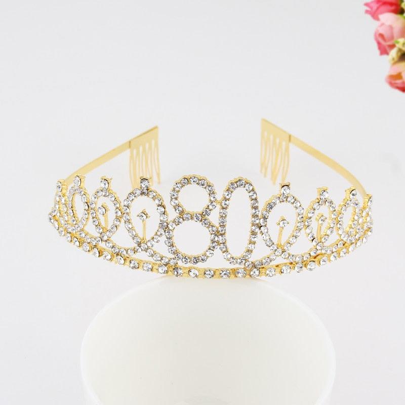 Ladies Alloy Rhinestone Crown 18 21 30 40 50 60 80 Years Digital Crown Birthday Headband Hairband Fashion Hair Accessories Gift Hair Comb Birthday Number Women Rhinestone Crowns Rhinestones Birthday Party