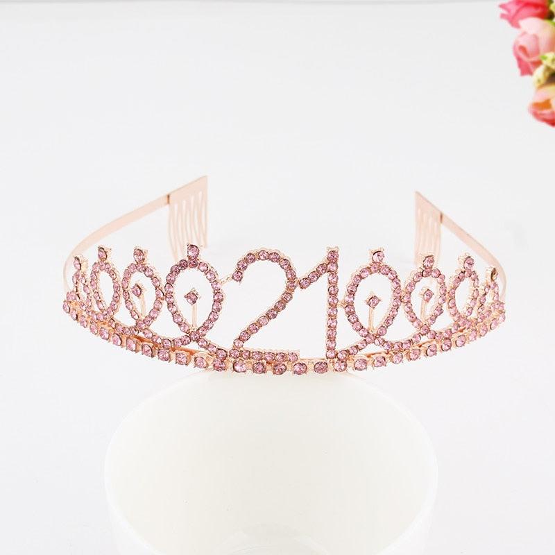 Ladies Alloy Rhinestone Crown 18 21 30 40 50 60 80 Years Digital Crown Birthday Headband Hairband Fashion Hair Accessories Gift Hair Comb Birthday Number Women Rhinestone Crowns Rhinestones Birthday Party