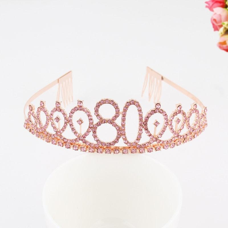 Ladies Alloy Rhinestone Crown 18 21 30 40 50 60 80 Years Digital Crown Birthday Headband Hairband Fashion Hair Accessories Gift Hair Comb Birthday Number Women Rhinestone Crowns Rhinestones Birthday Party