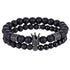 Lava Stone Combination Cubic Zircon Beads Bracelet Natural Red Tiger Eye Black Matte Onyx Stone Crown King Beads Bracelet For Men Women Fashion Charm Zircon Head Elastic Adjustable Bracelet Set Luxury Design