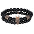 Lava Stone Combination Cubic Zircon Beads Bracelet Natural Red Tiger Eye Black Matte Onyx Stone Crown King Beads Bracelet For Men Women Fashion Charm Zircon Head Elastic Adjustable Bracelet Set Luxury Design