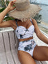 Leaf Floral Bikini Set Women Backless High-Waist Two Pieces Swimwear Beach Bathing Suits Swimsuits Women's Ruffle Bandage Bikini High Waist Bottoms Two Piece Swimsuits