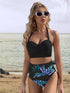 Leaf Floral Bikini Set Women Backless High-Waist Two Pieces Swimwear Beach Bathing Suits Swimsuits Women's Ruffle Bandage Bikini High Waist Bottoms Two Piece Swimsuits