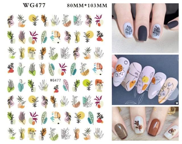 Leaf With Lines Nails Sticker Designer Fruit Nail Art 3D Decals Acrylic Designs Self Adhesive Manicure Slider Stickers Glitter Decals Love Nail Sequins Laser Heart Nail Supplies Sparkle Nail Accessories Star Accessories Heart Nail Art