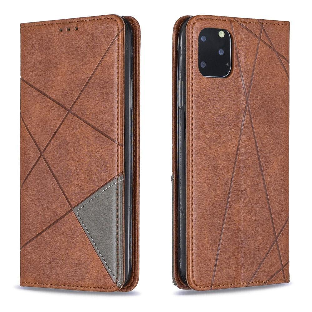 Leather Case For iPhone 11 12 13 14 Pro Max Mini XR XS Max X Flip Case Cover For iPhone SE Brown Leather Flip Case with Invisible Magnet and Card Slot Protective Case