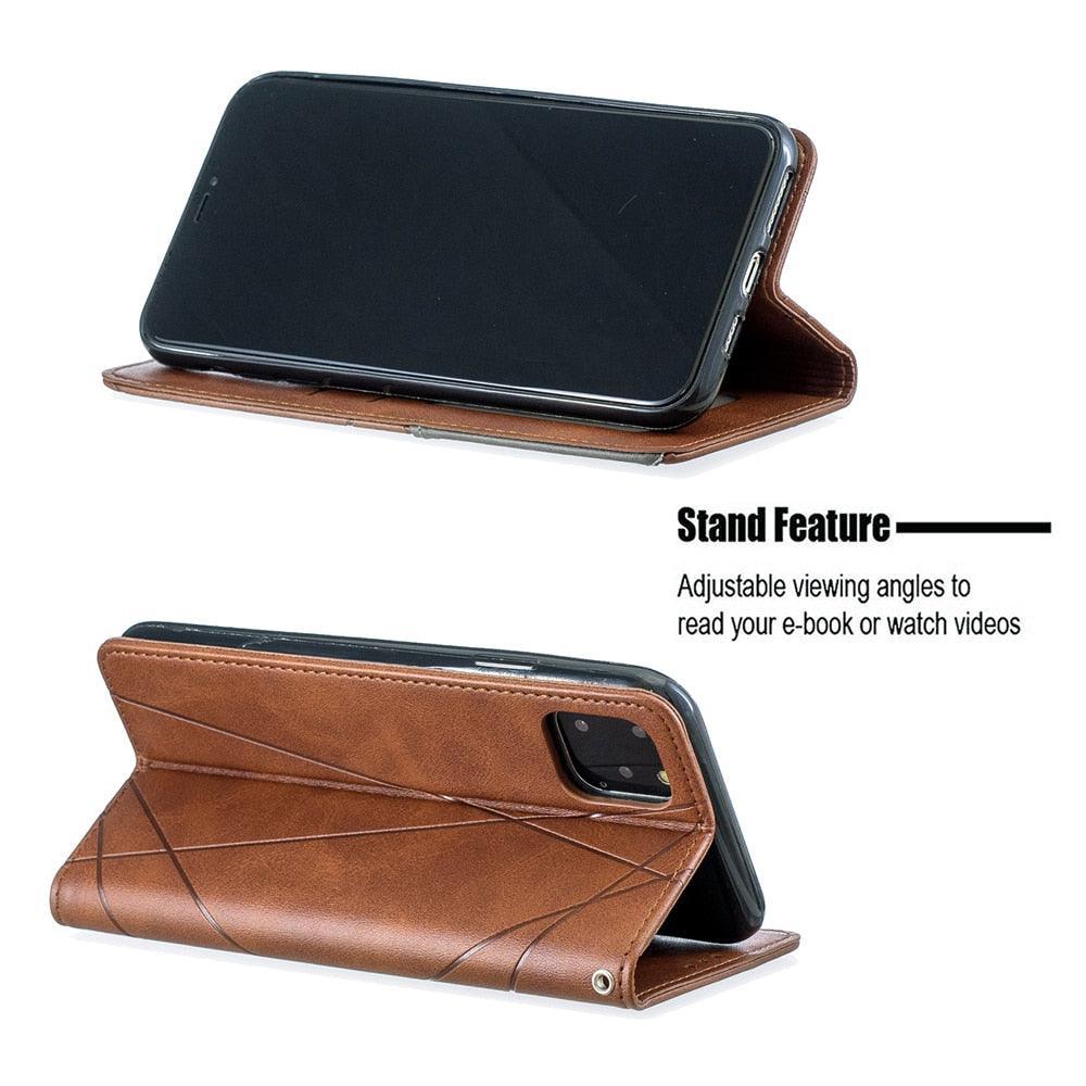 Leather Case For iPhone 11 12 13 14 Pro Max Mini XR XS Max X Flip Case Cover For iPhone SE Brown Leather Flip Case with Invisible Magnet and Card Slot Protective Case