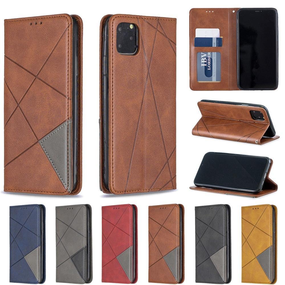 Leather Case For iPhone 11 12 13 14 Pro Max Mini XR XS Max X Flip Case Cover For iPhone SE Brown Leather Flip Case with Invisible Magnet and Card Slot Protective Case