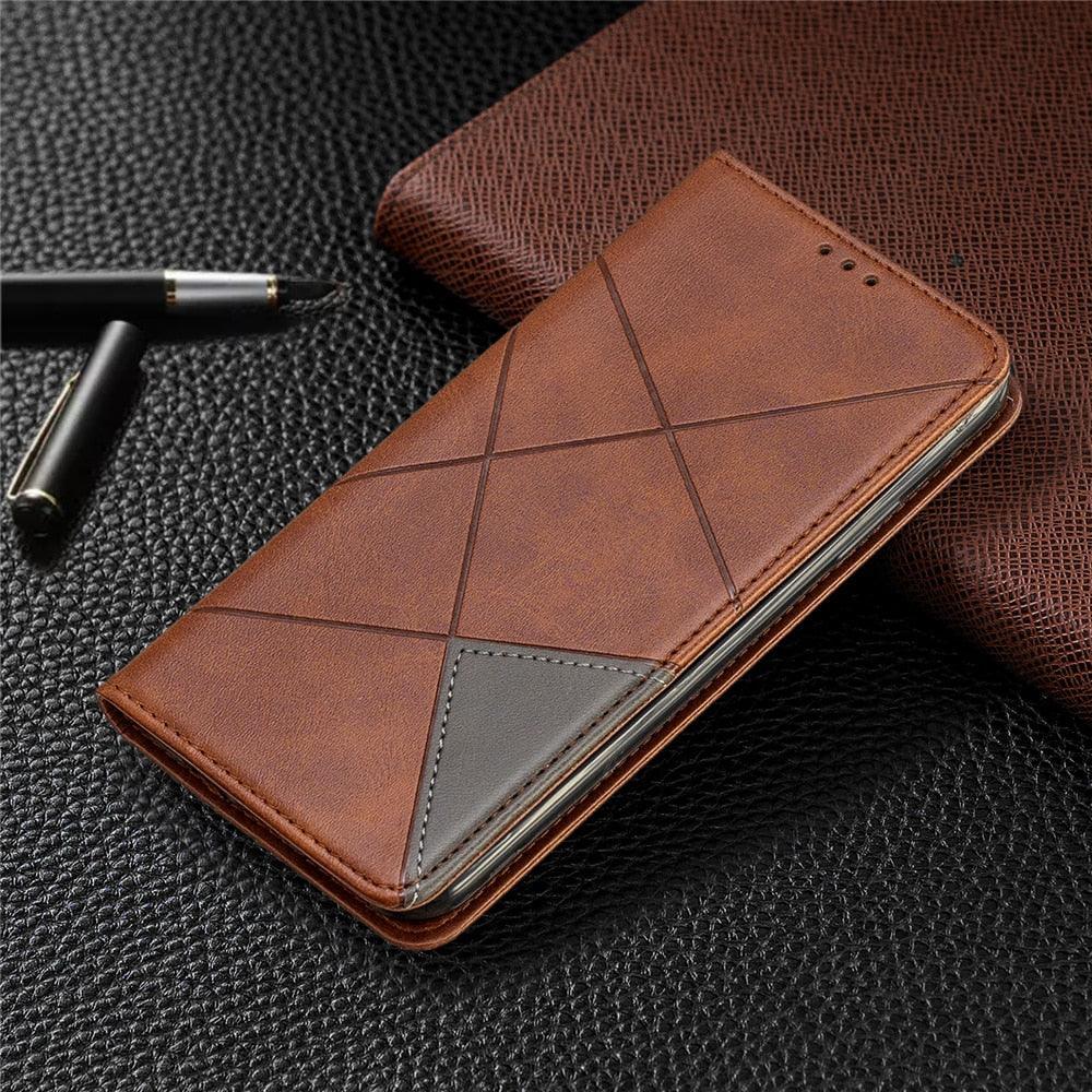 Leather Case For iPhone 11 12 13 14 Pro Max Mini XR XS Max X Flip Case Cover For iPhone SE Brown Leather Flip Case with Invisible Magnet and Card Slot Protective Case