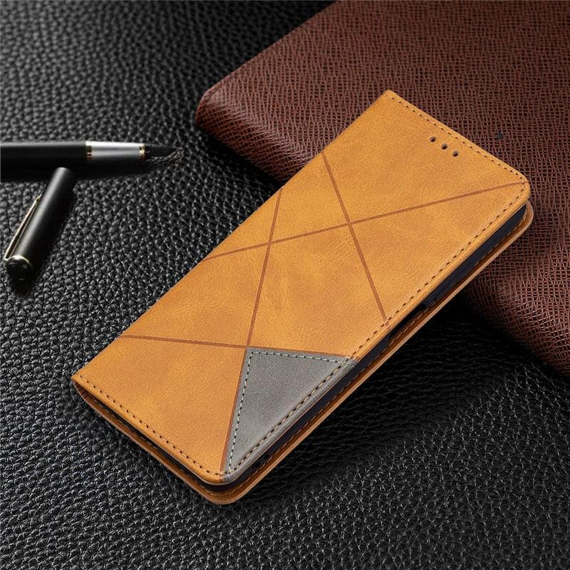 Leather Case For iPhone 11 12 13 14 Pro Max Mini XR XS Max X Flip Case Cover For iPhone SE Brown Leather Flip Case with Invisible Magnet and Card Slot Protective Case