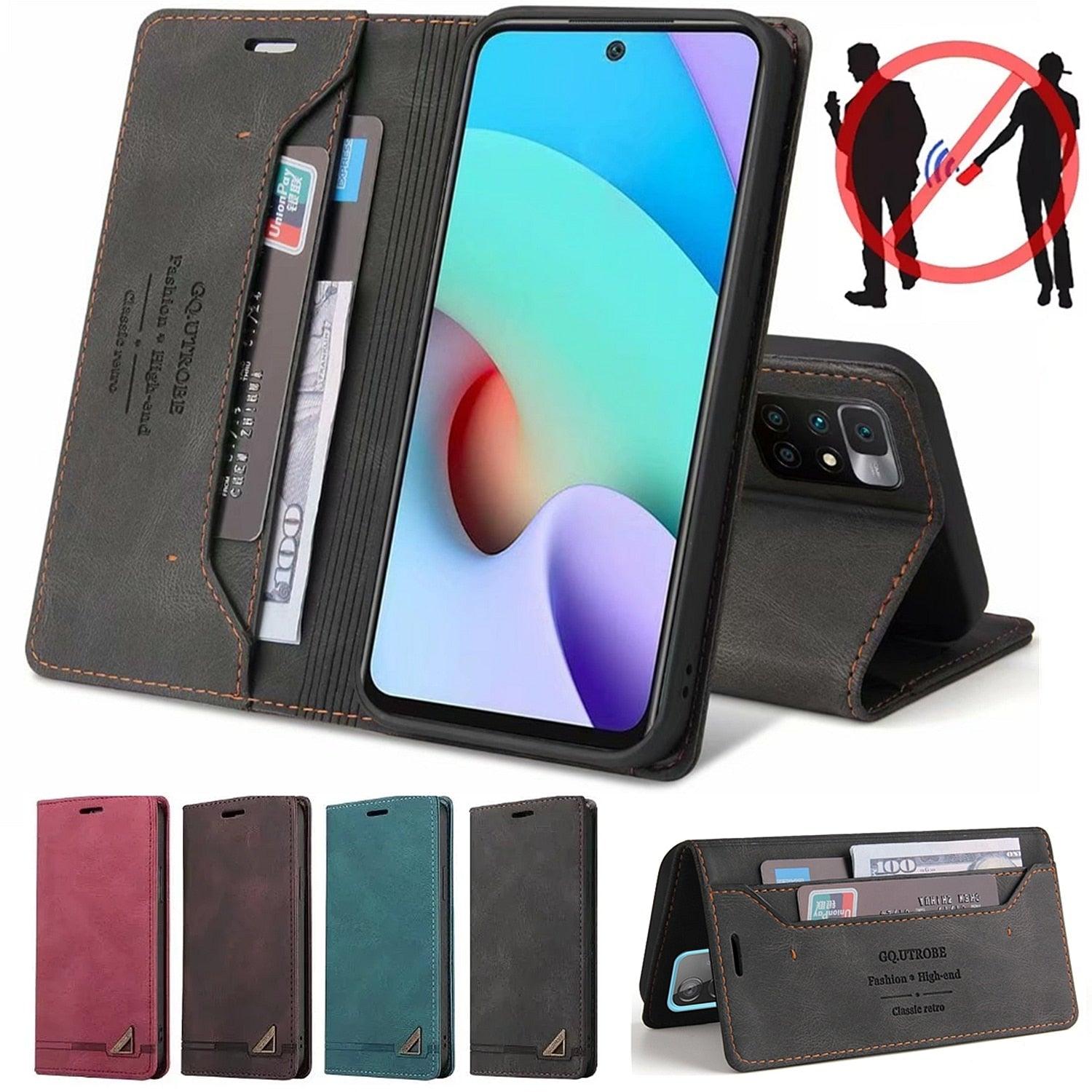 Leather Case For Xiaomi Stand View Shock-Proof Book Cover with Card Holder Magnetic Closure RedMi Note 11S 10 10S 9S 8 7 Pro 9T 9A 9C 11T 12T Mi Poco X3 X4 NFC GT M4 M3 F3 Anti-theft Brush Wallet