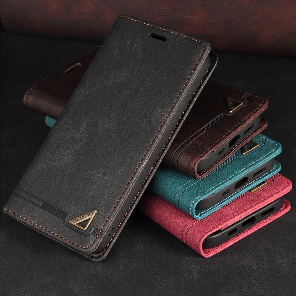 Leather Case For Xiaomi Stand View Shock-Proof Book Cover with Card Holder Magnetic Closure RedMi Note 11S 10 10S 9S 8 7 Pro 9T 9A 9C 11T 12T Mi Poco X3 X4 NFC GT M4 M3 F3 Anti-theft Brush Wallet