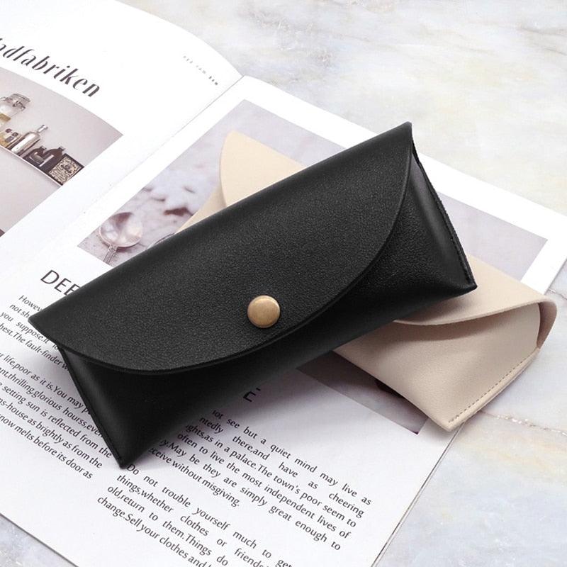 Leather Eyewear Cases Cover For Sunglasses Women Eyeglasses Case Reading Glasses Box With Metal Buckle Eyewear Cases Durable Soft Sunglasses Pouch Slim Case For Women Men