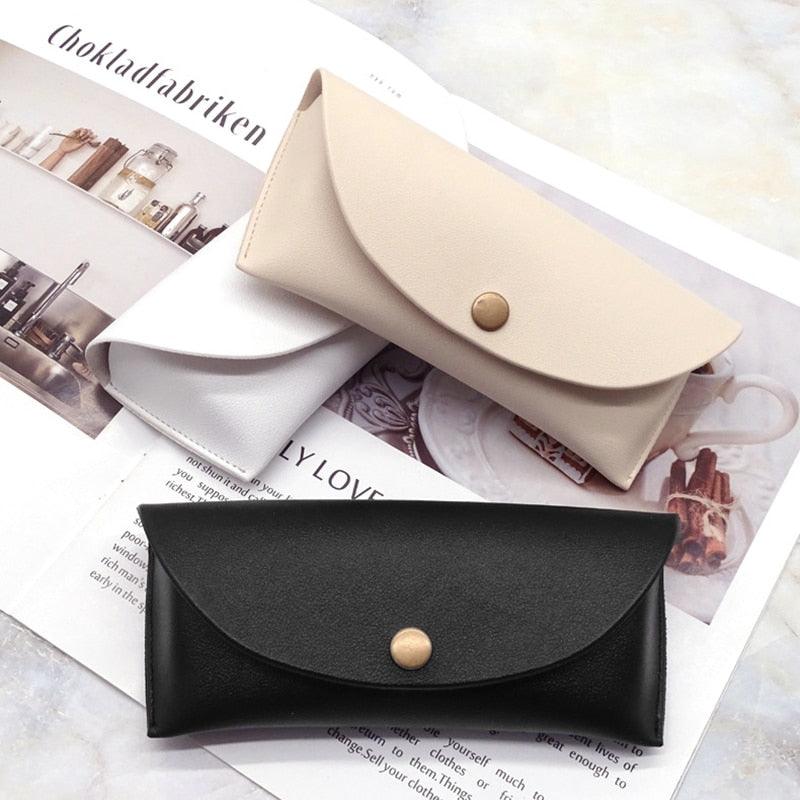 Leather Eyewear Cases Cover For Sunglasses Women Eyeglasses Case Reading Glasses Box With Metal Buckle Eyewear Cases Durable Soft Sunglasses Pouch Slim Case For Women Men