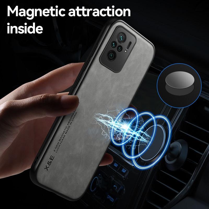 Leather Fashion Slim Magnetic  For Redmi Note 10S Case Soft Silicone Leather Phone Case For Xiaomi Redmi Note 10 10 S Pro Max Car Magnetic Holder Back Cover