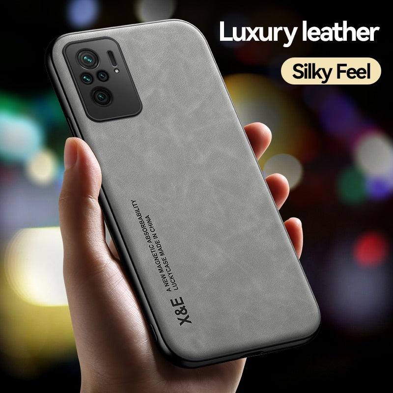 Leather Fashion Slim Magnetic  For Redmi Note 10S Case Soft Silicone Leather Phone Case For Xiaomi Redmi Note 10 10 S Pro Max Car Magnetic Holder Back Cover