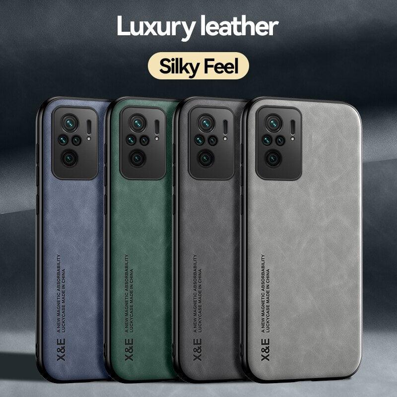 Leather Fashion Slim Magnetic  For Redmi Note 10S Case Soft Silicone Leather Phone Case For Xiaomi Redmi Note 10 10 S Pro Max Car Magnetic Holder Back Cover