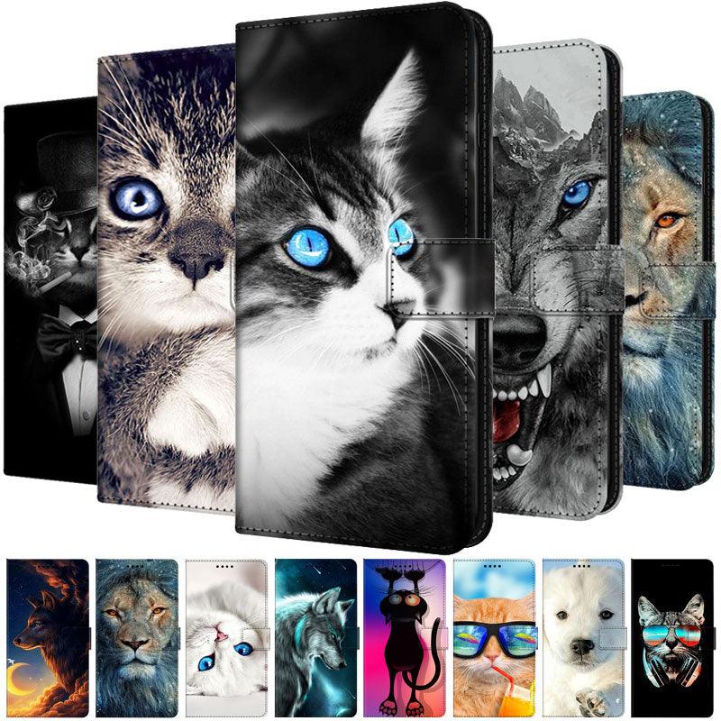 Leather Flip Case For Xiaomi Redmi 9 9T 9A 9AT 9C NFC 8 8A 7 7A Phone Cover Wallet Painted Book Cat Wolf Redmi9T Redmi9A Magnetic Kickstand Card Holder Slot Cute Retro Cover Premium Leather Protective Case