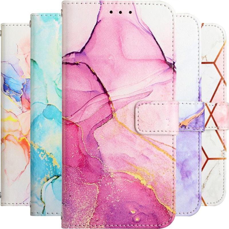 Leather Flip Phone Case For iPhone 14 13 12 Mini 11 Pro XS Max Cute Card Slot Wallet Cover Marble Pattern PU Leather Shockproof Flip Wallet Case with Stand Magnetic Money Pouch Silicone Bumper Phone Case