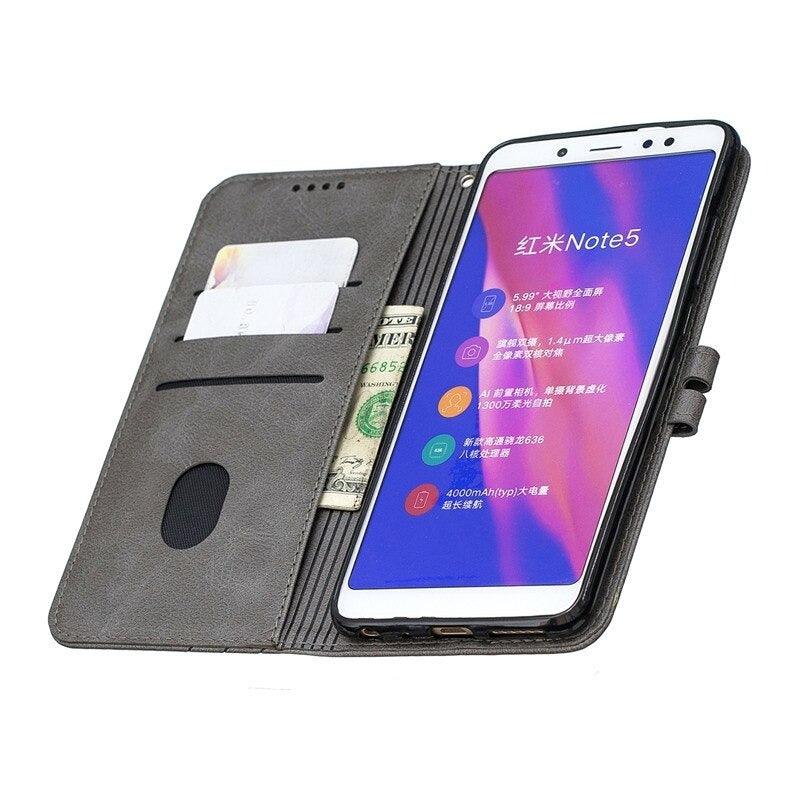 Leather Flip Redmi Note 5 Case For Xiaomi Redmi Note 5 Pro Note5 5 Pro 5Plus 5A Magnetic Stand Wallet Phone Cover Redmi Note 5 Wallet Case PU Leather Flip Case Built in Card Holder Magnetic Closure