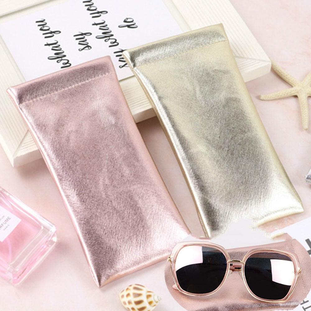 Leather Foldable Glasses Fashion Portable Glasses Case For Eyeglass Sunglasses Bag Holder Squeeze Top Sunglass Pouch Portable Sunglass Organizer Pouch Bags Soft PU Leather Glasses