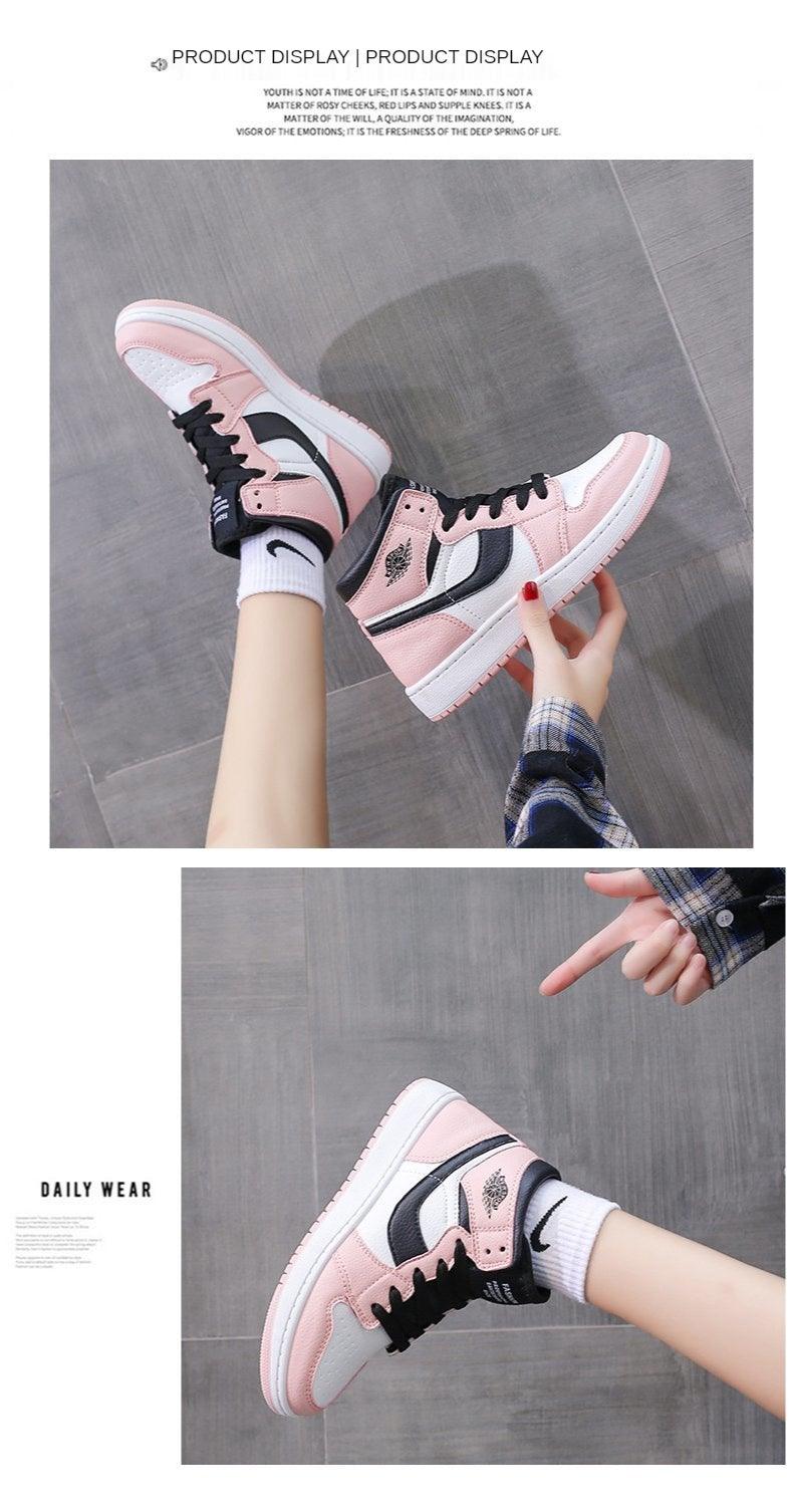 Leather Sports Running Shoes Red Breathable Anti Slip Vulcanized High Top Plate Shoes Lace-up Classic Shoes Girls Comfortable Men Casual Flats Sneakers